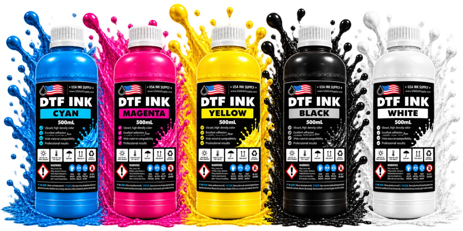 DTF 6-Pack CMYKWW Ink Set — Complete DTF printing ink collection